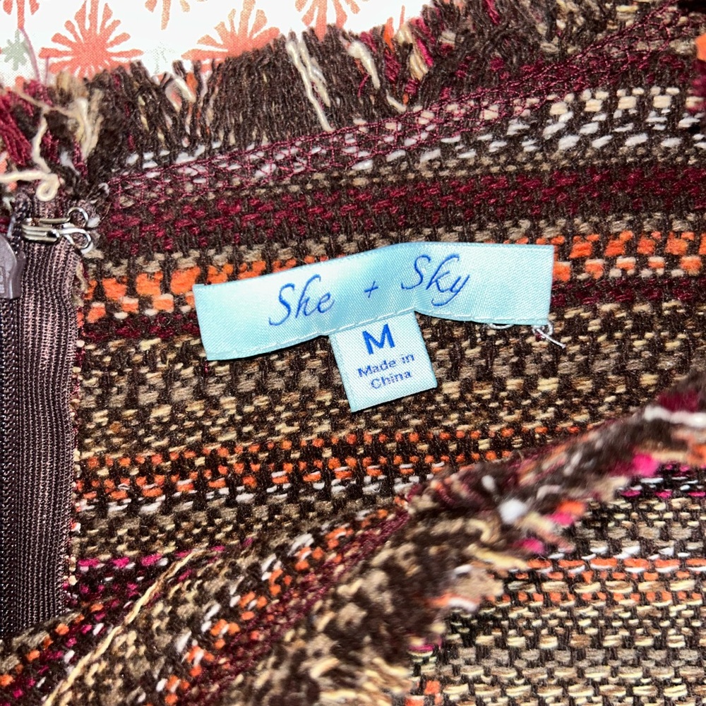 She & Sky retro brown tweed twill boho bohemian dress juniors size medium - Picture 10 of 16